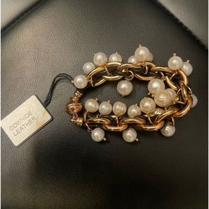 Bronze over metal and leather faux pearl bracelet with magnetic clasp brand new